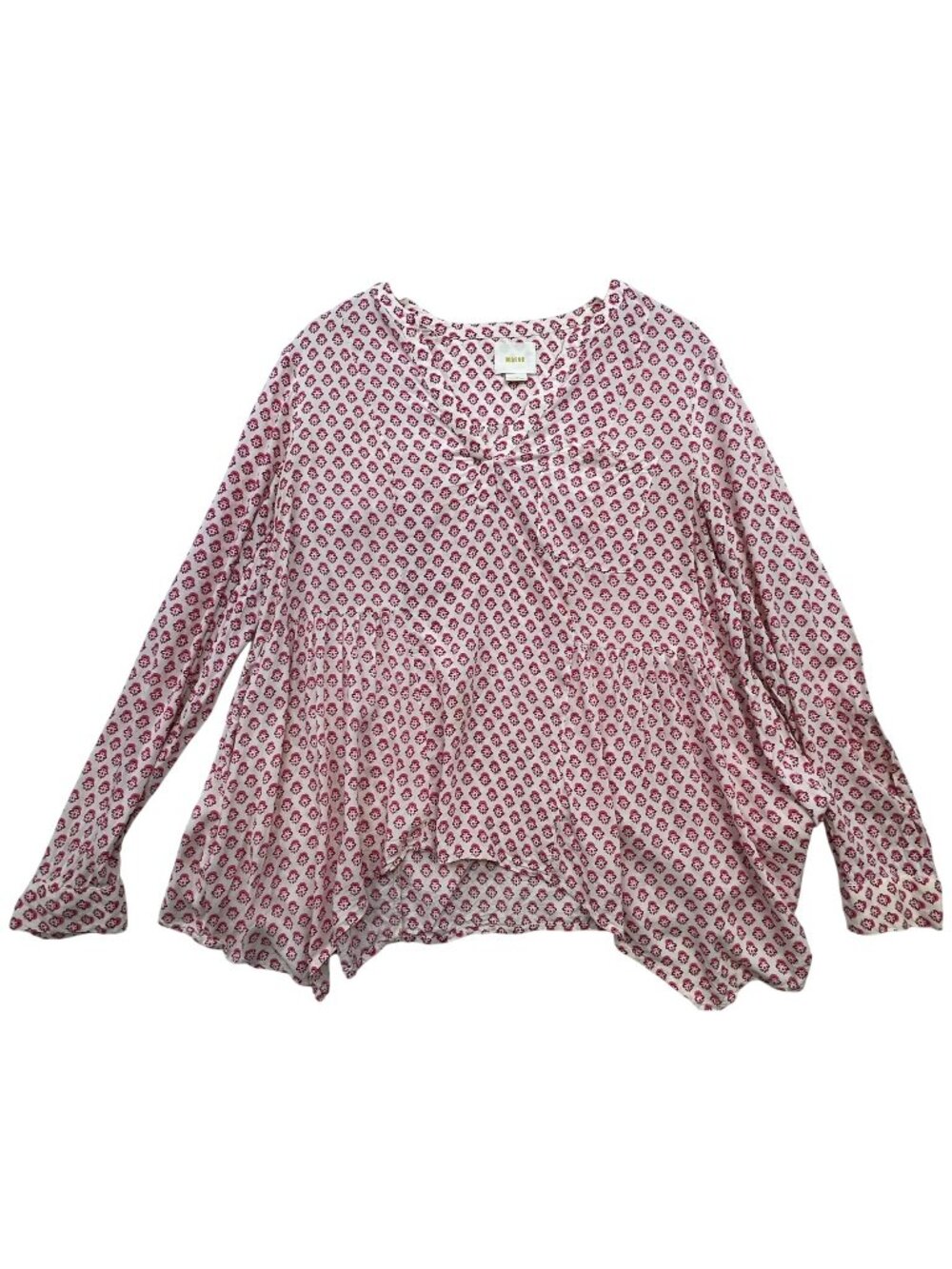 Maeve Womens Asymmetrical Popover Long Sleeve Tunic Blouse Size 10 Pink Floral
